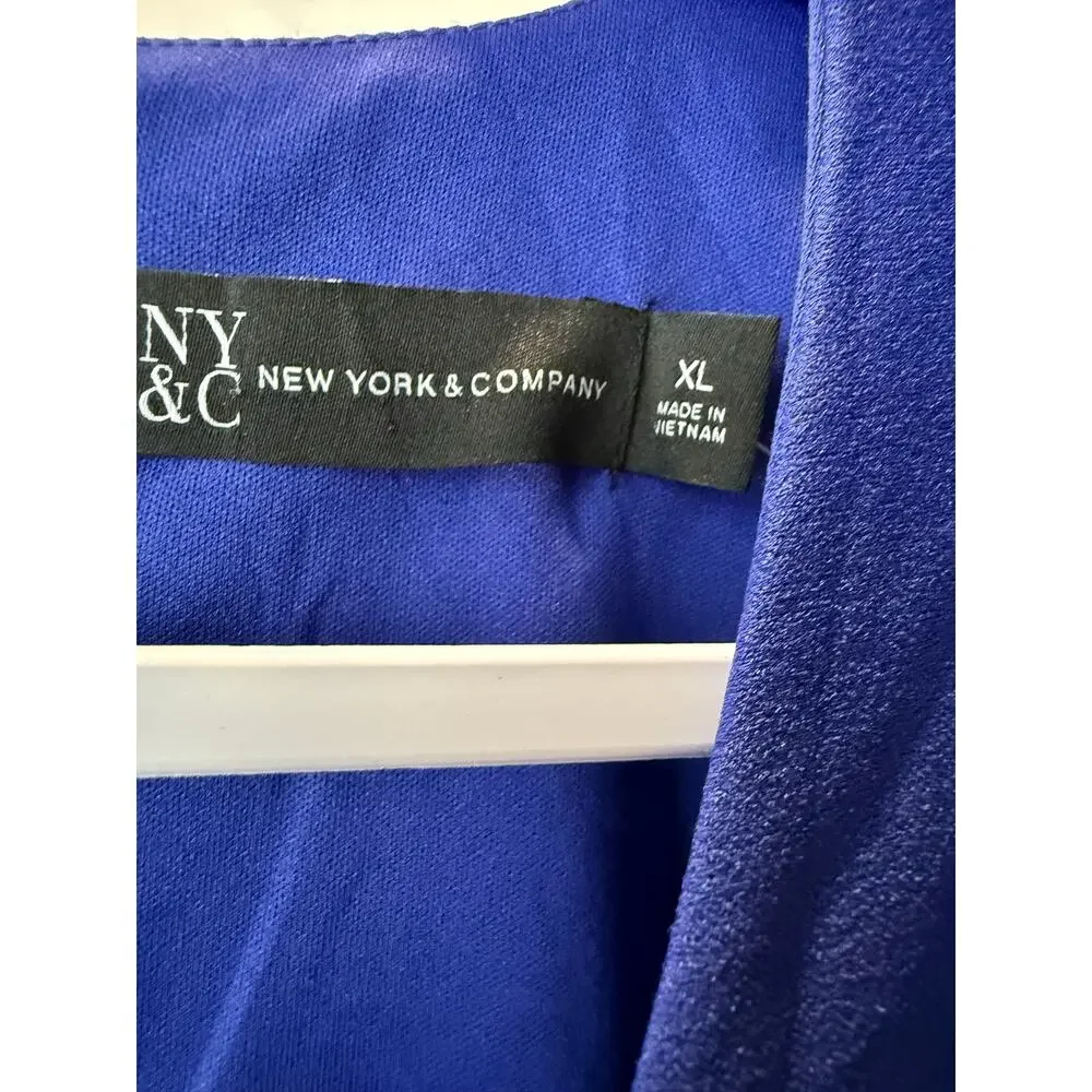 NY&Co Size XL Solid Blue Cocktail Sheath Dress Runched Front V Neck NEW with Tag - Picture 6 of 7